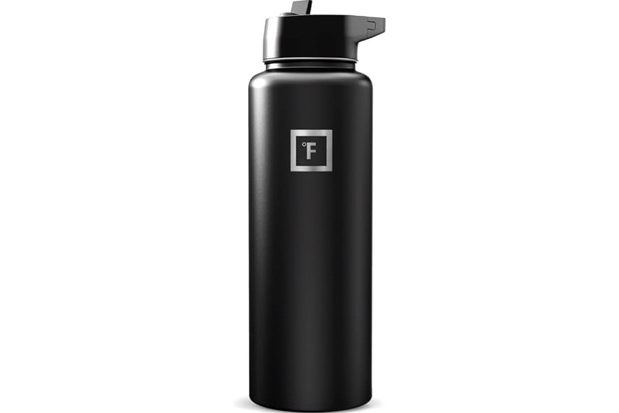 IRON °FLASK Camping & Hiking Hydration Flask with Straw, Wide Mouth Insulated Stainless Steel Sports Water Bottle - 40 oz Midnight Black product image
