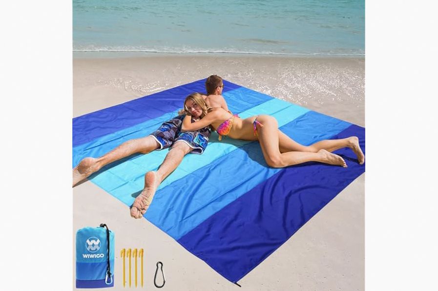 WIWIGO Beach Blanket Waterproof Sandproof Beach Mat 79" X 83"/10'x9'for 2-8 Adults Quick Drying Outdoor Picnic Mat Beach Accessories for Travel, Camping, Hiking product image