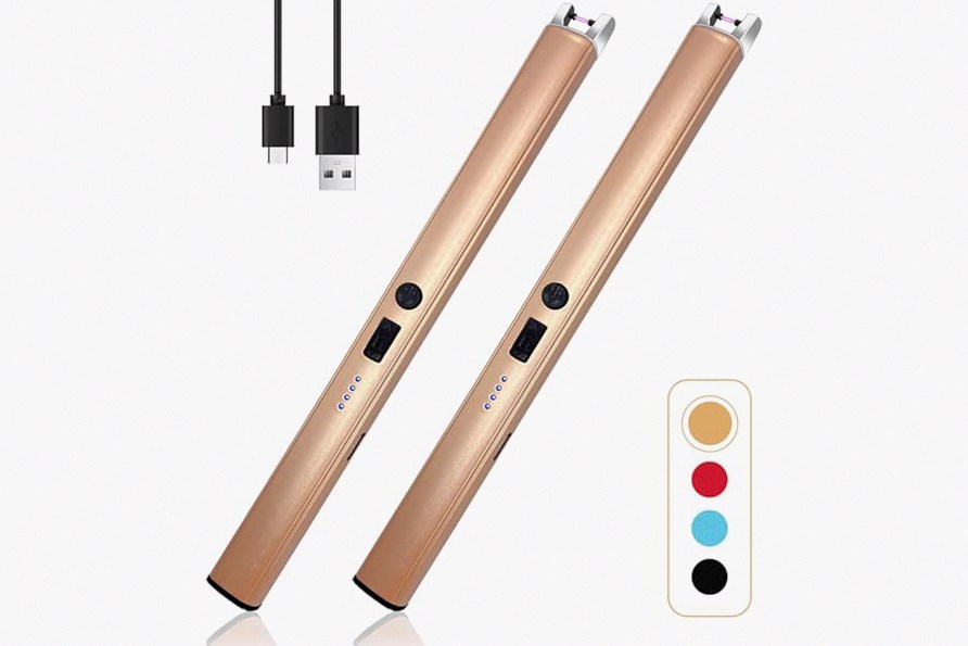 2 PCS Candle Lighter,Windproof Flameless Electric Lighter with LED Power Display ＆ Safety Switch, Upgraded Plasma USB Rechargeable Lighters for Birthday Camping BBQ (Champagne Gold) product image