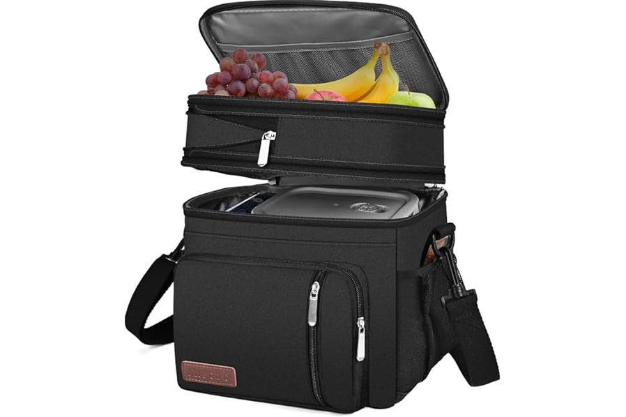 MIYCOO Lunch Bag & Lunch Box for Men Women, Double Deck Leakproof Insulated Soft Large Adult Camping Cooler bag for Work, Beach, Picnic, Travel (Black, 15L) product image
