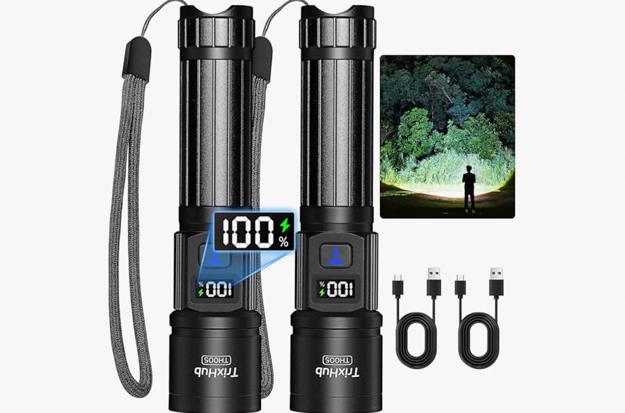 TrixHub Rechargeable Flashlights 2 Pack, Super Bright High Lumens Flash Light, 5 Modes Zoomable Linternas with LCD Digital Display, Powerful Handheld LED Flashlights for Home Emergencies Camping product image