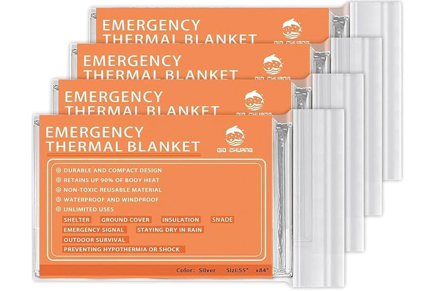 QIO CHUANG Emergency Mylar Thermal Blankets -Space Blanket Survival kit Camping Blanket (4-Pack). Perfect for Outdoors, Hiking, Survival, Bug Out Bag ，Marathons or First Aid 1 product image