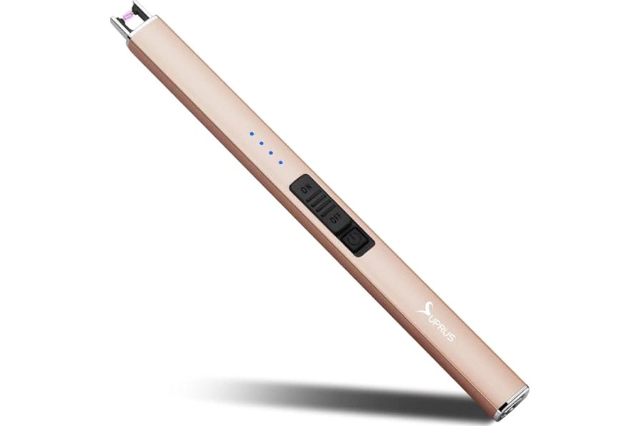 SUPRUS Electric Lighter Arc Windproof Flameless USB Rechargeable Lighter with Safety Lock for Candle BBQ Camping (Champagne Gold) product image