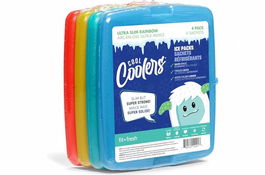 Cool Coolers By Fit & Fresh 4 Pack Slim Ice Packs, Quick Freeze Space Saving Reusable Ice Packs for Lunch Boxes or Coolers, Multi Colored, Single Pack product image