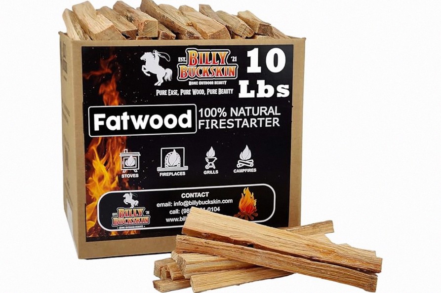 10lb Fatwood Fire Starter Sticks | 100% Natural Fire Starters for Campfires, Firepit, Fireplaces, BBQ, Wood Stoves | Easy Ignition w/Just 2 Sticks | Camping Essentials by Billy Buckskin (10lb Box) product image