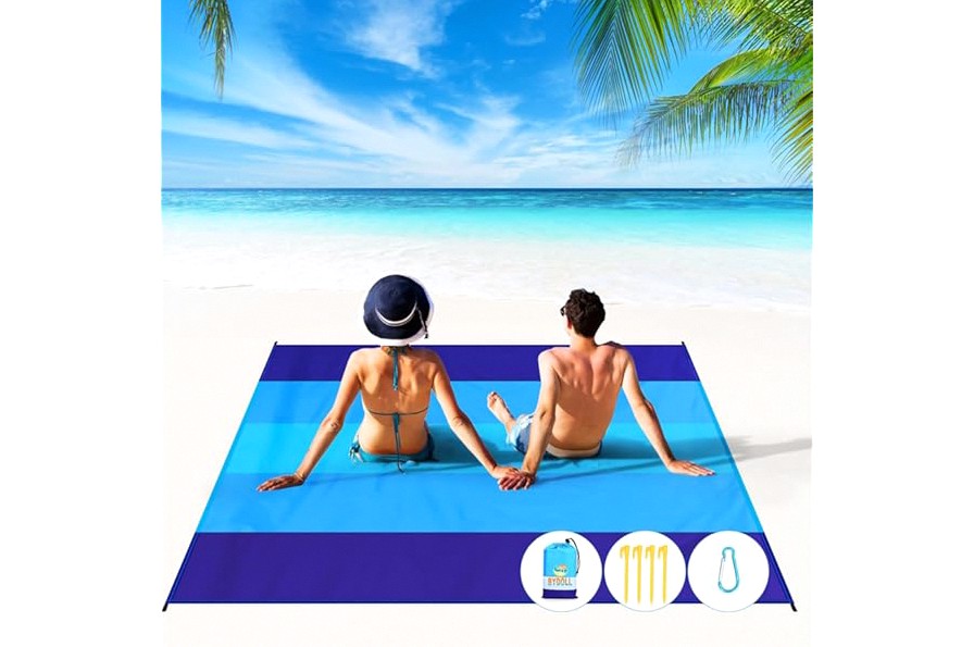 BYDOLL Beach Blanket 78''×81'' 4-7 Adults Oversized Lightweight Waterproof Sandproof Beach Blanket Large Picnic Mat for Travel Camping Hiking Picnic(78" X 81", Blue-Mixed) product image