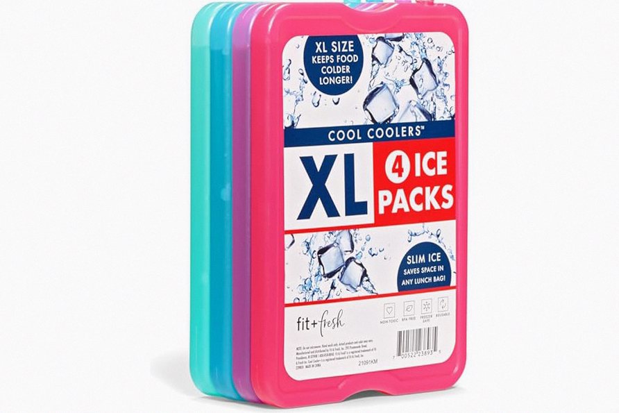 Cool Coolers by Fit & Fresh 4 Pack XL Slim Ice Packs, Quick Freeze Space Saving Reusable Ice Packs for Lunch Boxes or Coolers, Multi product image