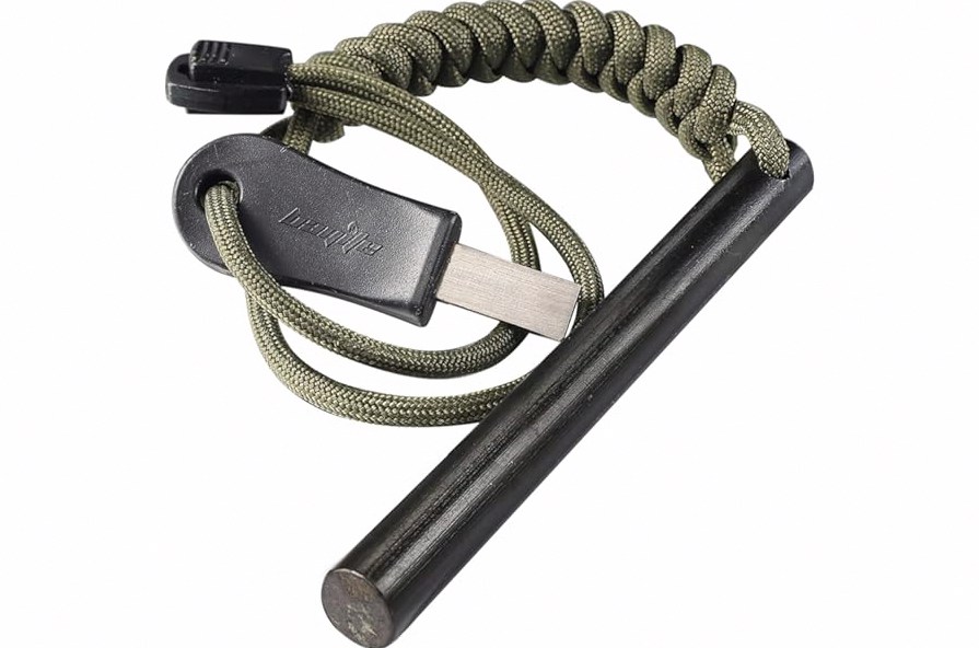 bayite 4 Inch Survival Ferrocerium Drilled Flint Fire Starter, Ferro Rod Kit with Paracord Landyard Handle and Striker, 4"(Long) x 3/8"(Diameter) product image