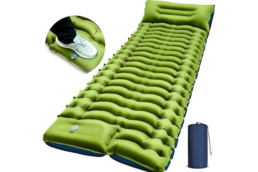 FUN PAC Camping Sleeping Pad, Ultralight Camping Mat with Pillow, Built-in Foot Pump Inflatable Sleeping Pads Compact for Camping Backpacking Hiking Traveling Tent,Single,Green product image