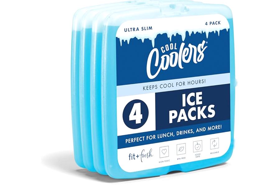 Cool Coolers By Fit & Fresh 4 Pack Slim Ice Packs, Quick Freeze Space Saving Reusable Ice Packs for Lunch Boxes or Coolers, Blue product image